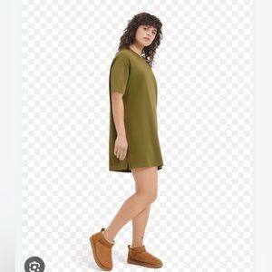 Olive Green Short Sleeve Shift Dress - Women